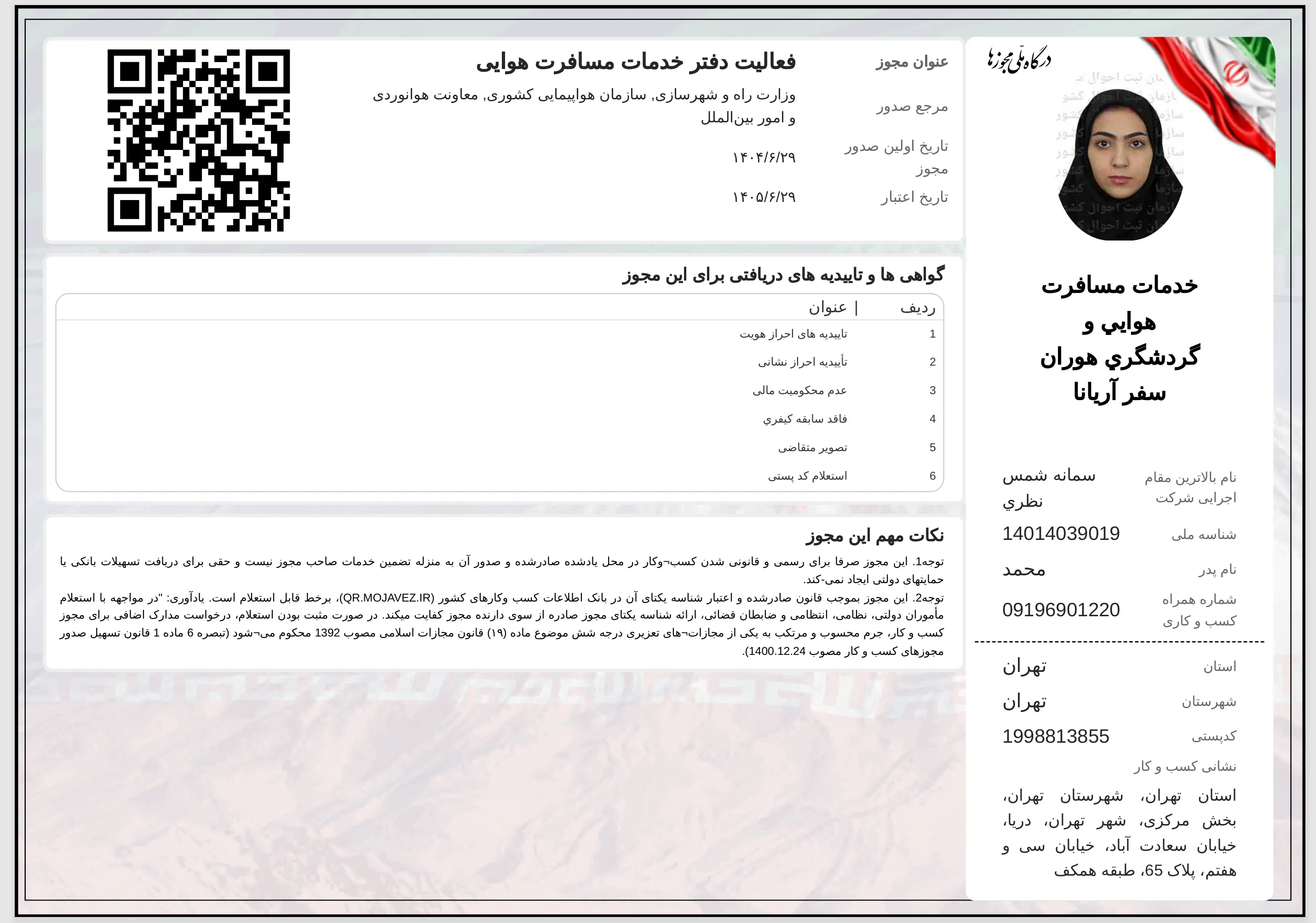 مجوز بند الف هوران سفر