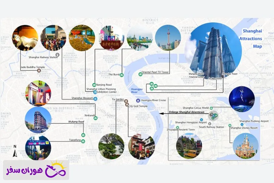 نقشه مکان های دیدنی شانگهای