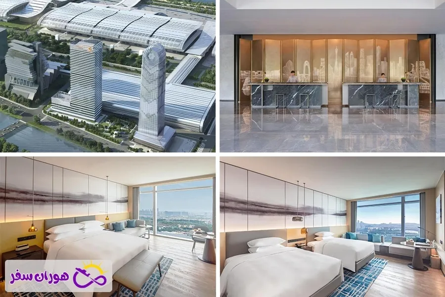 فاصله و دسترسی‌ها: • حدود ۴۰۰ متر تا مرکز نمایشگاه‌های بین‌المللی گوانگژو • حدود ۵۸۰ متر تا مجموعه نمایشگاهی پازو و برج کانتون • حدود ۹۴۰ متر تا ایستگاه مترو Pazhou • حدود ۴۵ دقیقه رانندگی تا فرودگاه بین‌المللی بایون امکانات و خدمات برجسته: • استخر سرپوشیده، اسپا، سونا و جکوزی • ۳ رستوران بین‌المللی و کانتونی (از جمله Ming Court) • باشگاه ورزشی مجهز و سالن Executive Lounge • بیزنس‌سنتر، سالن‌های کنفرانس و اینترنت وای‌فای رایگان • امکان ثبت‌نام نمایشگاه کانتون داخل هتل کیفیت و تجربه اقامت: نظافت عالی، راحتی بالای تخت‌ها، برخورد حرفه‌ای کارکنان و موقعیت مکانی بی‌نظیر، هتل لنگهام پلیس را به یکی از بهترین هتل‌های نمایشگاهی گوانگژو تبدیل کرده است. این هتل به‌ویژه برای مسافران کاری، مدیران و زوج‌ها گزینه‌ای بسیار مطمئن و باارزش محسوب می‌شود. هتل کورت‌یارد بای ماریوت گوانگجو پاژو (Courtyard by Marriott Guangzhou Pazhou)